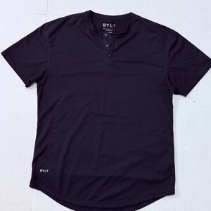 BYLT Drop Cut S/S Men’s Large Navy Blue Henley Polo Performance Casual Shirt